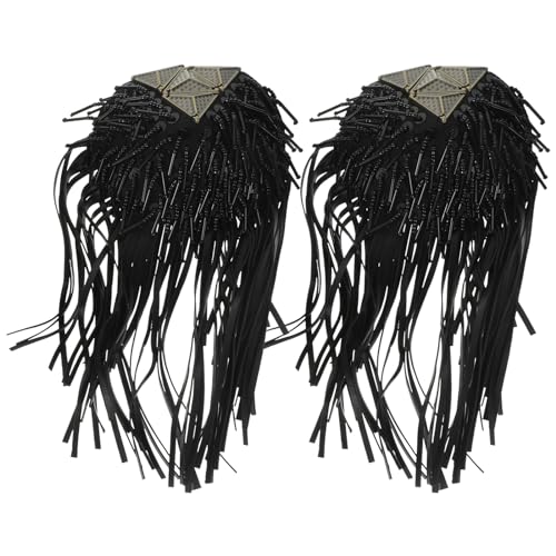 Charretera flecos de PU negro hombreras con alfiler complementos moda DIY costura 2