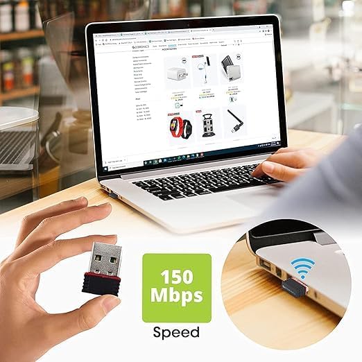 Image of USB WiFi Adapter 300Mbps Wireless Dongle for PC, Laptop, Desktop, DVR, NVR & Android TV Box | 2.4GHz USB 2.0 Plug & Play High Speed Internet Adapter