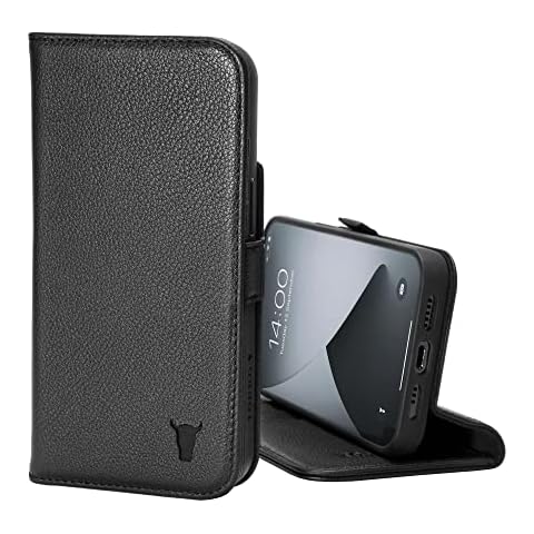 TORRO Leather Case Compatible with iPhone 14 - Genuine Leather Wallet Case/Cover with Card Holder and Stand Function (Black) Cover
