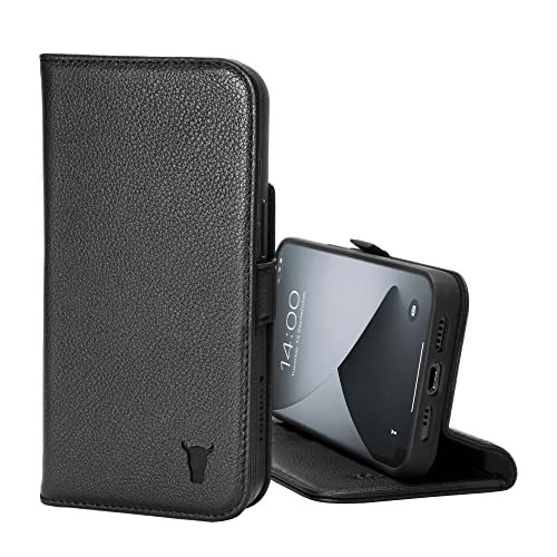 TORRO Case Compatible with iPhone 13 – Premium Leather Wallet Case with Kickstand and Card Slots (Black)