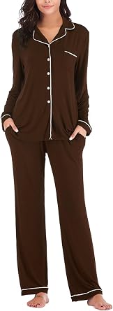 Aamikast Womens Pajama Sets Long Sleeve Button Down Sleepwear Nightwear Soft Pjs Lounge Sets