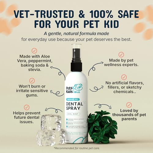 Pets are Kids Dog Dental Spray - 8oz Premium Dog Breath Spray & Dental Care - Natural Breath Freshener, Fights Tartar, Plaque & Gum Disease, Mouthwash for Dogs & Cats - Mint Formula Water Additive
