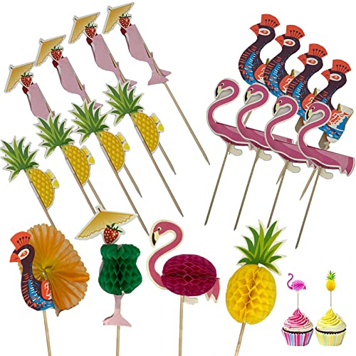 100 Stück Cocktailspieße Cocktail Party Dekorationen 3D Cocktail-Sticks Ananas, Flamingo, Pfau, Trinkbecher Cocktail Dekoration für Torten Dekoration Cupcakes Cocktails Obst Hochzeit Party Cover