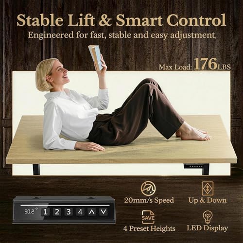 Image of 70 Inches L Shaped Executive Standing Desk, Electric Height Adjustable Desk with File Cabinet, Computer Corner Table with AC /USB and Privacy Panel for Home and Office, Light Walnut