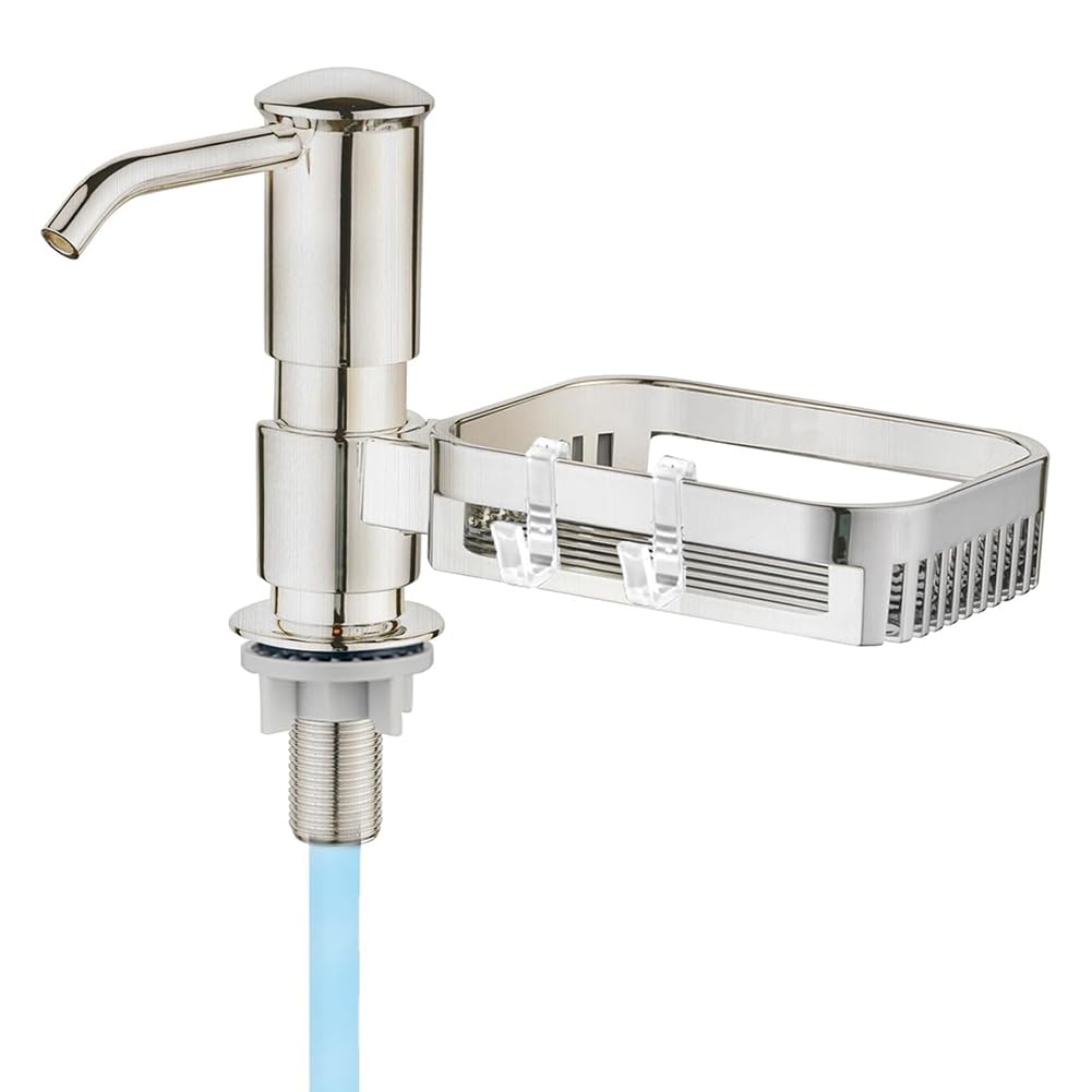 CTRLZS Soap Dispenser for Kitchen Sink, Built in Soap Dispenser Pump with Sponge Holder, Under Counter ABS Pump Heads Silver