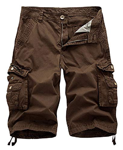 IDEALSANXUN Men's Casual Loose Fit Multi-Pockets Military Cargo Shorts (Coffee,