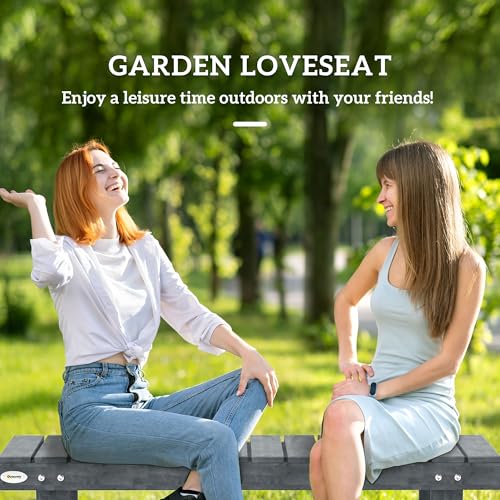 Outsunny Wooden Garden Bench, 2 Seater Outdoor Bench, Fir Wood Backless Patio Loveseat with Slatted Seat for Park, 110 x 38 x 35 cm, 1 Piece, Grey - Image 4