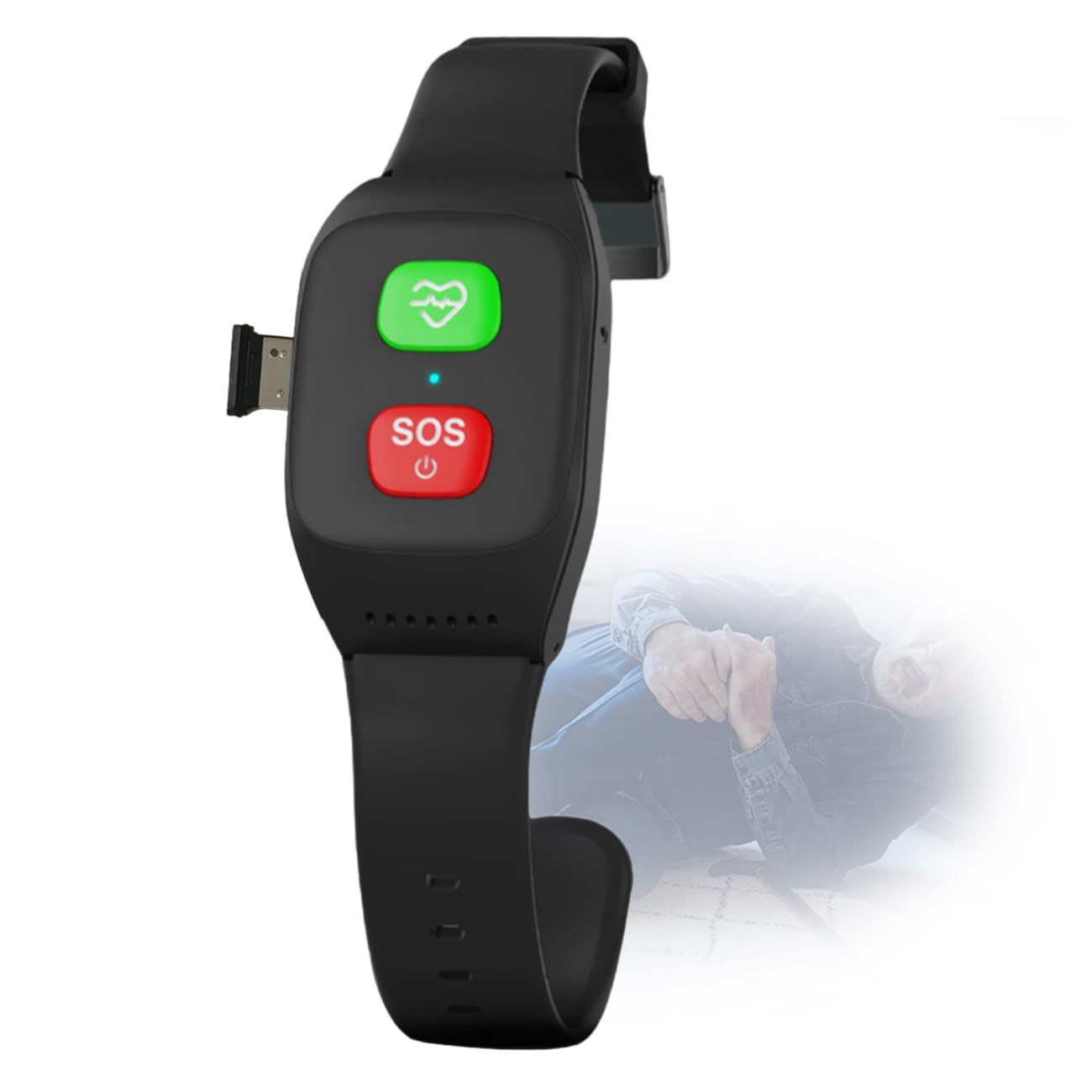 Bracciale Salvavita Anziani Personale Orologio SOS Anziani Anticaduta Rilevamento Cadute Localizzazione Bracciale GPS Notifica di Caduta per Smartphone Black,5.8 * 3.5 * 1.8cm