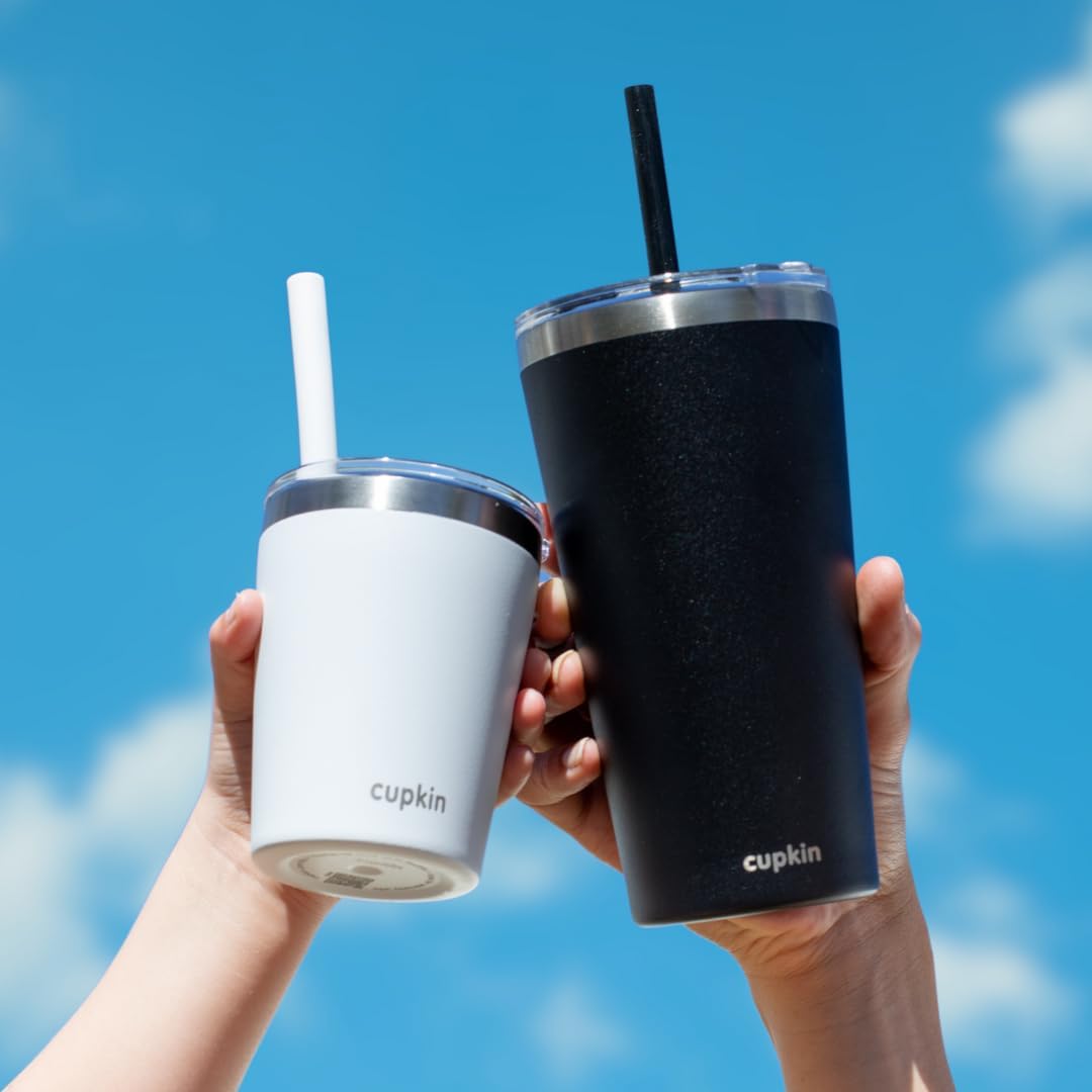 CUPKIN Toddler Cups with Straws, The Original 8 oz Stackable Stainless Steel Baby Straw Cup, Set of 2 Kids Cups, Powder Coated Insulated Kids Tumblers, No BPA Lids + Silicone Straws (Blue + Green) - Image 7