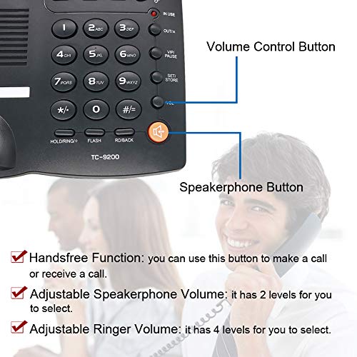 Corded Phone With Caller Id, Home Office Landline Phone With Speakerphone Multi-Function Phone With Alarm Clock Speed Dial Memory Business Desk Telephone #TOP2