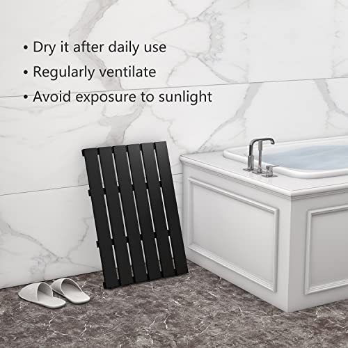 Domax Wooden Bamboo Bath Shower Mat- Non-Slip Waterproof Large Bathroom Floor Mat For Indoor Outdoor (Black, 21.26 X 14.17 X 1.3 Inches) #TOP5