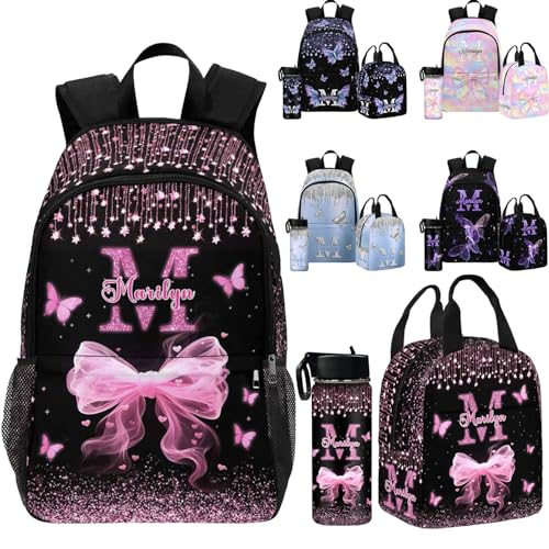 Custom Backpack for Girls, Personalized Glitter Butterfly Shoulders Bags for Daughter Customized Kindergarten Backpack for Girl, Backpacks Toddler Girl, Personalized Lunch Box for Girls