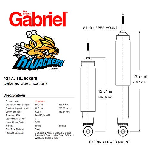 Image of Gabriel 49173 HiJackers Rear Adjustable Air Shock Absorbers Fits Chevrolet Chevy II; Ford Bronco, E-100, E-150 Econoline & Club Wagon, F-100, F-150, F-250, F-350 RWD (1 Pair)
