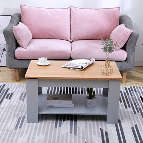 Kingwudo® Sliding Top Coffee Table with Bottom Storage Shelfe Sofa/End/Tea Table Modern Living Room/Office Furniture White/Black/Grey/Walnut (Grey+Oak Color)