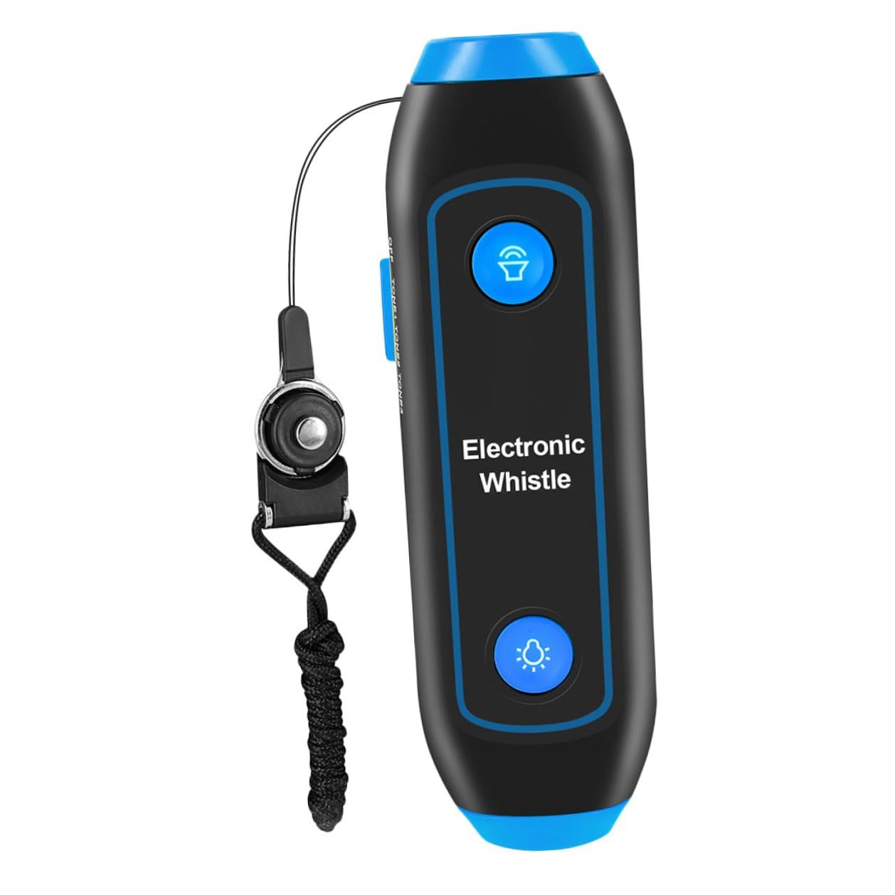 DECHOUS Sifflet Électronique D'arbitre Multifonction 3 Tons en Abs Bleu avec LED Sos Lampe Torche, Cordon Inclus, pour Entraîneurs, Arbitres, Camping et Sécurité Extérieure