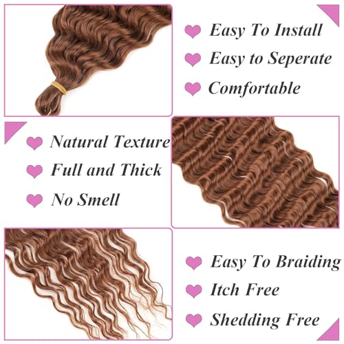 Samtress Ocean Wave Crochet Hair 30 Inch Deep Wave Curly Braiding Hair Extensions 3 packs Brown Ocean Wave Crochet Hair for Boho Crochet Box Braids Synthetic (#30) - Image 3