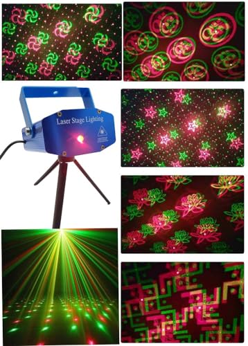 Image of 6 Designs Mini Laser Projector Stage Lighting, Sound Activated DJ Lights - Perfect for Parties, Diwali, Weddings and Home Decor - includes Mini-Tripod Stand (Corded Electric)