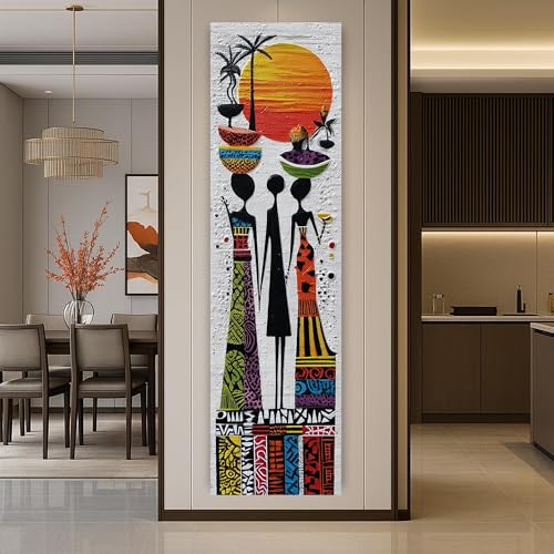 Tableau mural art africain vertical 45x135cm impression de qualite - 4