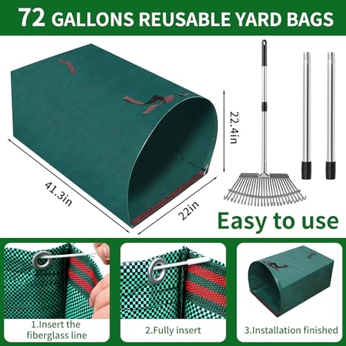Rastrillo para hojas con bolsa 72 gal y guantes miniatura 6