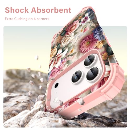 Hocase for iPhone 17 Pro Max Case, Heavy Duty Shockproof Protection Soft Silicone Rubber+Hard Plastic Bumpers Hybrid Protective Case for iPhone 17 Pro Max 2025 - Rose Flowers by Hocase - Used condition - Image 2