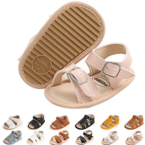 FEAMODAL Infant Baby Boys Girls Sandals Summer Outdoor Soft Rubber Sole Anti-Slip Toddler Flats First Walker Crib Shoes(03 Pink, 6-12 Months)