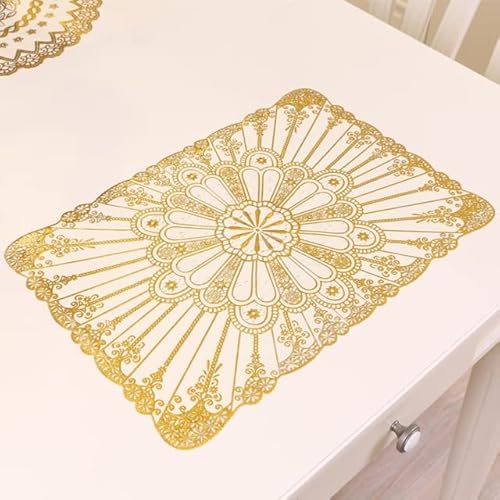 6 Piezas de Encaje PVC Gold Table de plástico Coloca Mat de la Almohadilla Copa de Tela Boda Coffe de té Plaus posmisora Taza