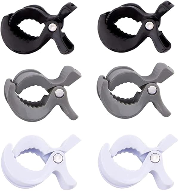 6 Pack Baby Pram Clips,Universal Buggy Clips Clasps Baby Pram Grippers Pram Toy Holder,Blanket Clamp (Black Grey White)
