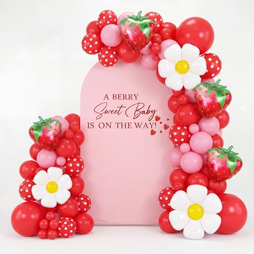 HunnmingRe A Berry Sweet Baby is on The Way Arch Backdrop Cover 6.6 ft Pink Spandex Stretchy Birthday Arch Cover Backdrop Decor for Berry Sweet Baby Shower Gender Reveal Party Decor