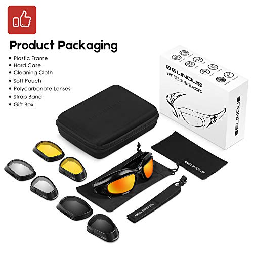 Belinous Polarized Motorcycle Riding Glasses Goggles For Men Foam Padding, Windproof Anti-Dust Sunglasses W/ 4 Interchangeable Lens Kit & Case, Protective Eyewear For Driving Biking Day And Night #TOP5
