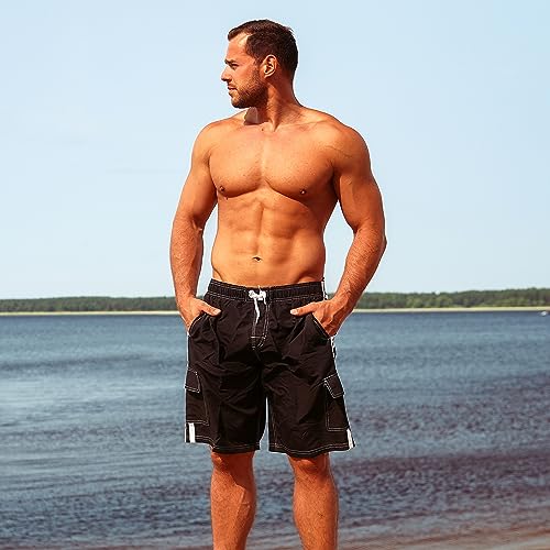 NORTY Men's Swimsuit Trunks - Swim Shorts for Beach, Boat, and Watersports - Drawstring Waist and Cargo Pockets - Royal, Large