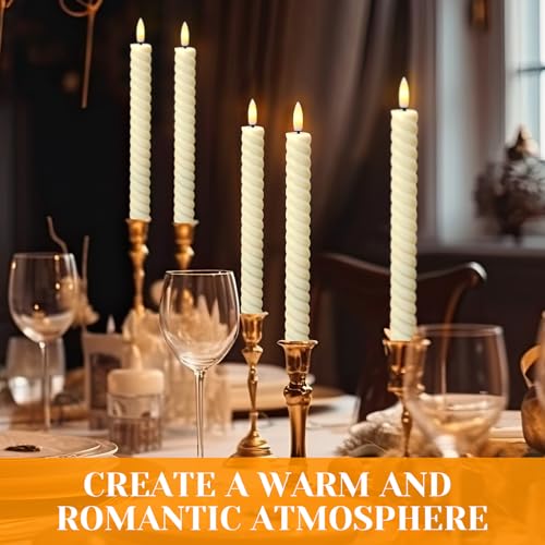 Image of Tuanse 24 Pcs 10 Inch Flameless Twisted Taper Candles LED Flickering Battery Operated Candles Electric Warm Light Candlesticks for Wedding Birthday Party Home Dinner Decor(Ivory)