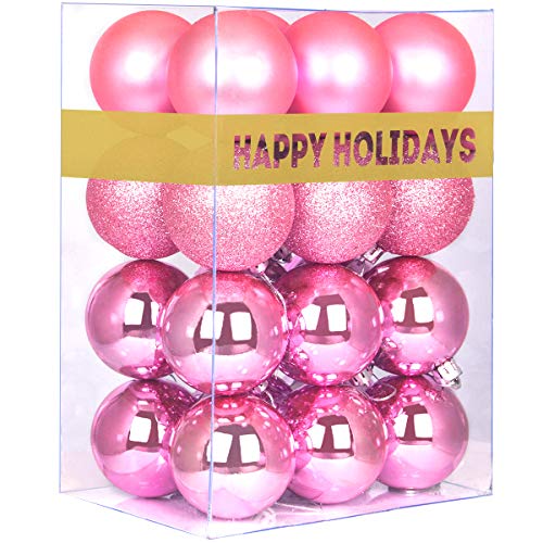 Bubblegun Pink 1.6" Small Christmas Balls Christmas Tree Decoration Ornaments Shatterproof Hanging Balls For Birthday Valentine Easter Wedding Decorations Set Of 24Pcs #TOP13