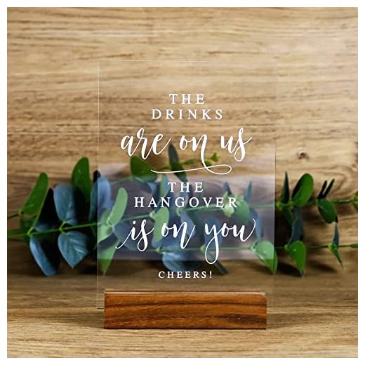 Acrylic Wedding Bar Sign with Wood Stand- 5” x 7" Glass Look Clear Acrylic Wedding Drink Sign Open Bar Sigs with Holder for Wedding Reception & Event Party Table Centerpiece Decor