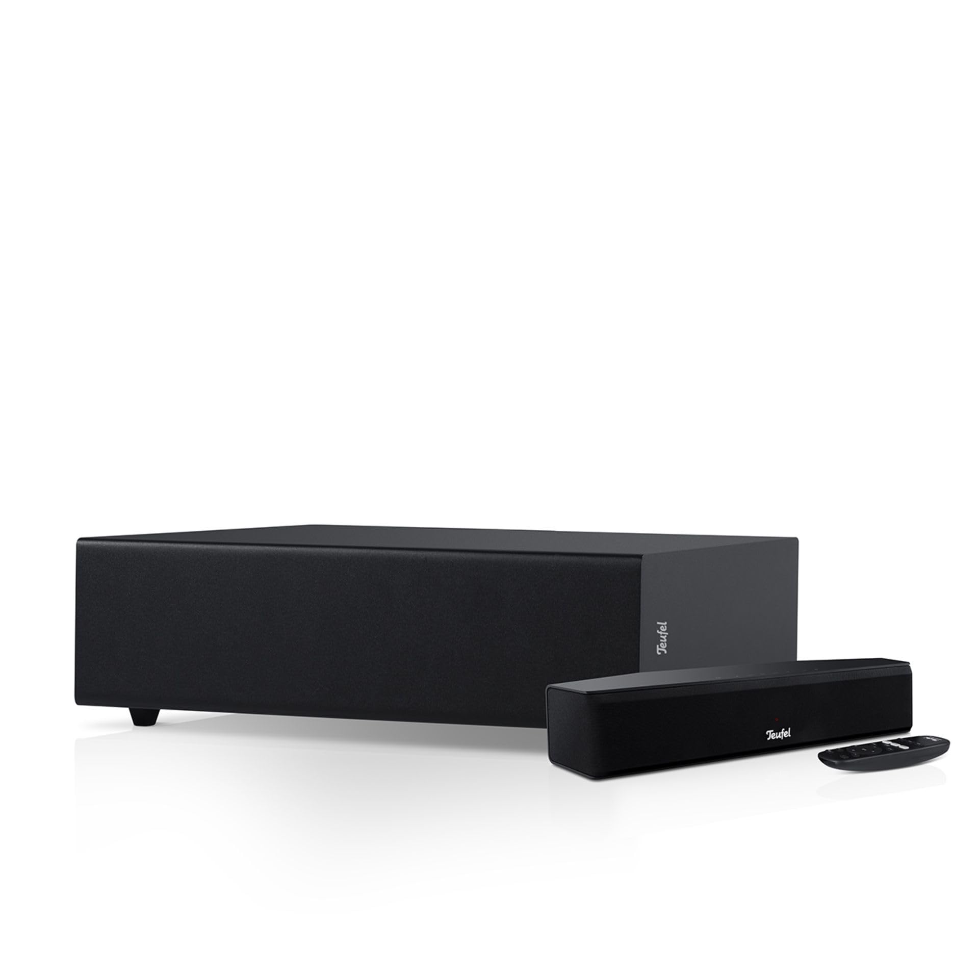 Teufel Barre de Son CINEBAR One+ 2.1 - Son Puissant, Design Ultra-Compact, Caisson de Basses Discret, Dolby Audio, Bluetooth 5.0 aptX, écran Tactile, Dynamore Ultra - Noir