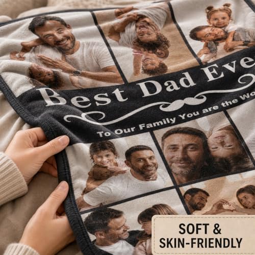 DayOfShe Fathers Day Personalized Gift for Dad Husband Grandpa Custom Blanket with Pictures,Personalized Mother Father Photo Blanket as Best Dad Ever Gifts from Daughter Son — view 3