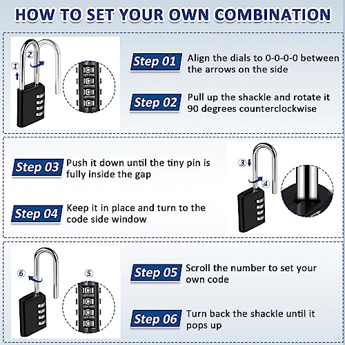 10 Packs Combination Lock For Locker Long Shackle Combination Lockers 4 Digit Combination Padlock Outdoor Waterproof Resettable Combination Locks For Luggage Toolbox Case Storage (Black, Silver) #TOP4