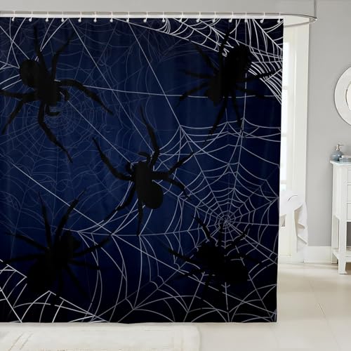 feelingyou Tenda da doccia a forma di ragno, blu, nero, bianco, per bambini, adulti, motivo ragnatela, impermeabile, decorazione per la stanza, 183 x 183 cm