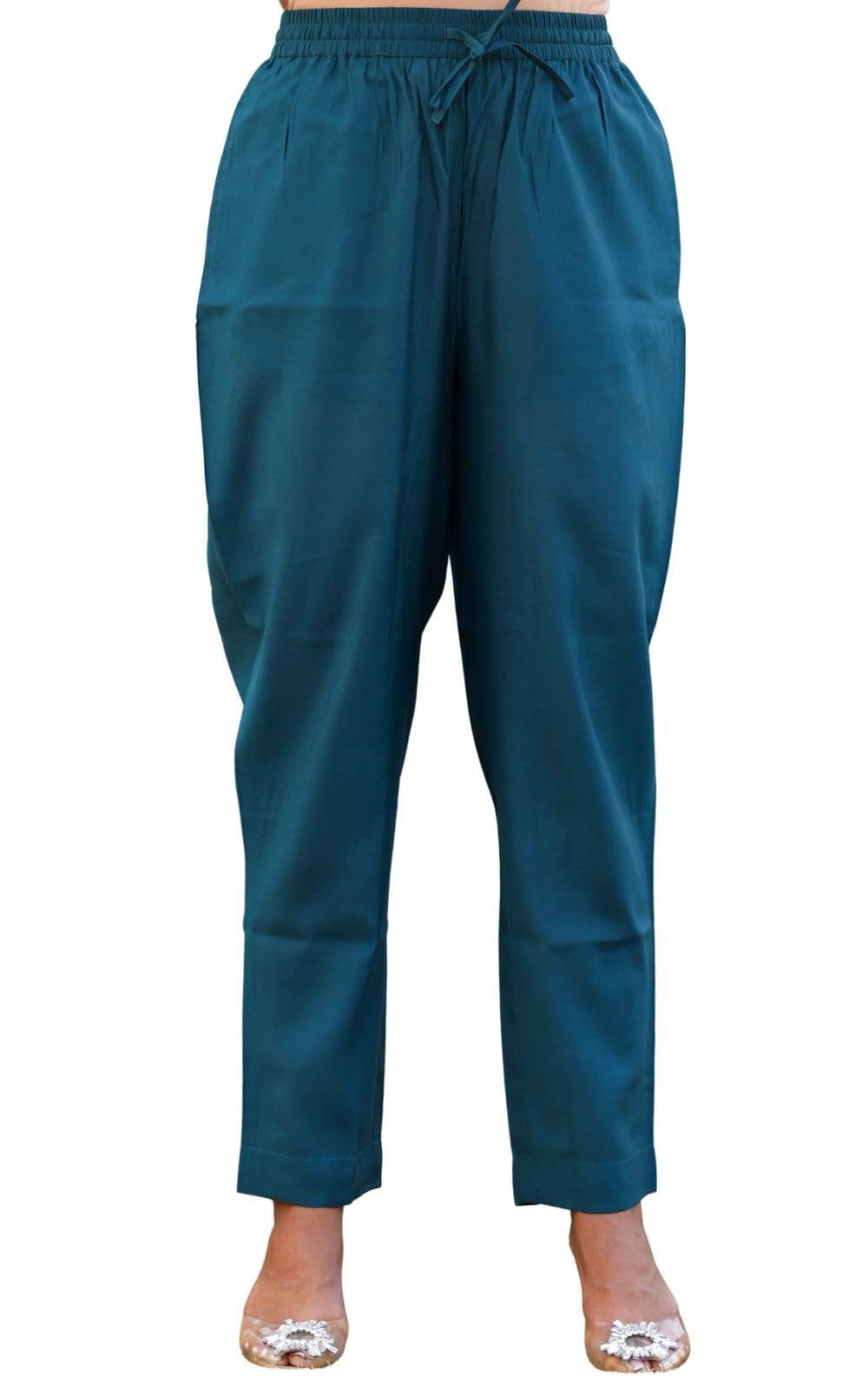 aramya Chanderi Teal Solid Festival Wear Trousers for Women-picture-13