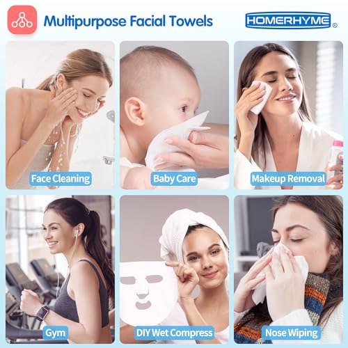 Image of Face Towel, 300 Count Face Wipes Makeup Remover Cloth, Bulk Disposable Ultra-Soft & Lint-Free Degradable Unscented Facial Tissues for Skincare & Surface Cleansing, 7.88 inch x 7.88 inch