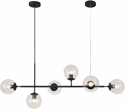 KCO - Lámpara colgante de cristal transparente con 6 luces, candelabro ajustable estilo vintage de mediados de siglo, lámpara colgante para isla de