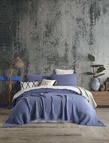 Soft King 4 And 8 Layer Gauze Rustic Bed Cover, Blue Soft Bedspread, Muslin Throw Blanket, Lightweight Blanket (90X95 Inches, Antique Blue), Mtb001 #TOP8