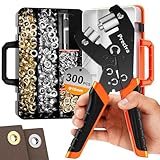 Oeillets Métalliques Kit 10mm, Preciva Pinces à Oeillets Auto Verrouillant avec Boîte de Rangement, Poinçonneuse et 300PCS Complets Galvanisés à 2 Couleurs（Or/Argent) pour Bannière PVC, Bâche et Tissu