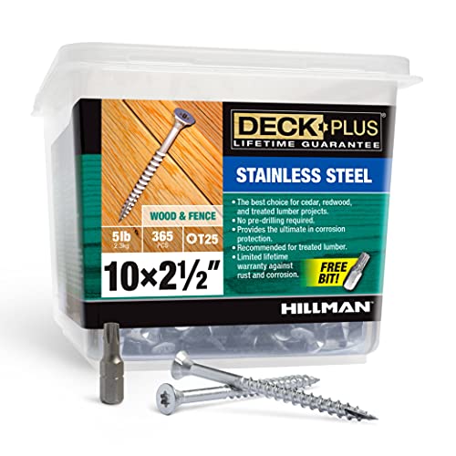 Image of Deck Plus 2-1 /2 Inch Epoxy Coated Exterior Wood and Fence Screws #10 x 2-1 /2 inch Torx /Star Drive Included Coarse Thread, Outdoor Rust Resistant Decking Screw, Silver, 5lb Box, 365 Pieces | 48465