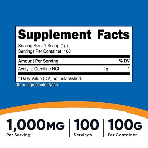 Nutricost Acetyl L-Carnitine (Alcar) 100 Grams - 1000Mg Per Serving - Non-Gmo, Gluten Free, Acetyl L-Carnitine Powder #TOP1