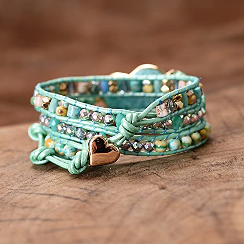 Linisorn Amazonite Japser Faceted Heart Couple Balance Wrap Bracelets, Blue, Middle #TOP1