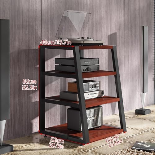 4-Tier AV Media Stand Corner Shelf, Adjustable Audio Rack for Stereo & Record Player, Media Storage Cabinet with Foot Pads, Stylish Audio-Video Tower (Natural, 60x52x82cm)