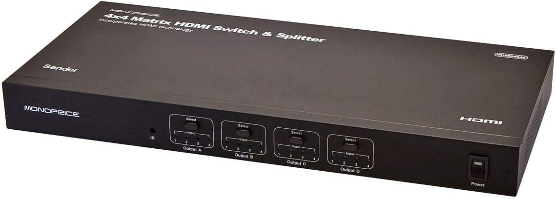 Monoprice 4x4 Matrix HDMI Switch & Splitter with Remote