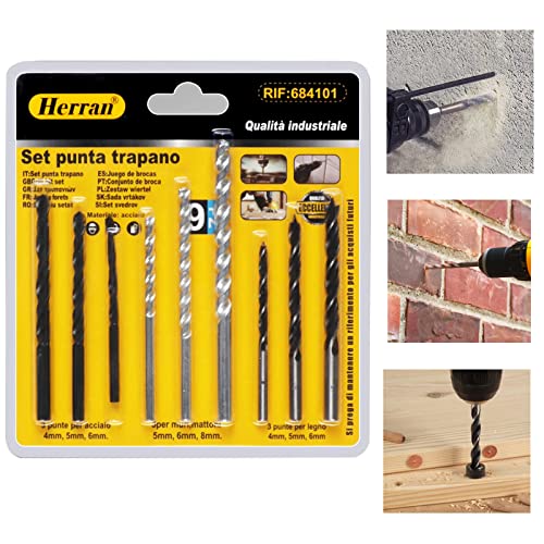 Set Punta Trapano 9 pezzi, Set Punte per Acciaio