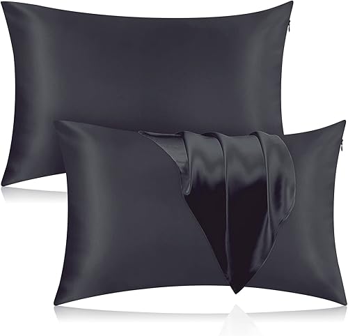 Veaken Funda de almohada de seda para cabello y piel, paquete de 2 fundas de almohada 100% seda de morera 25 momme, 600 hilos, fundas de almohada de