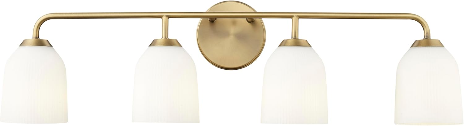 ML Lighting | Norah Collection | 22304-VB | Indoor 4 Light Vanity in Vintage Brass with Opal Ribbed Glass Shade | Elegant and Versatile Design for Any Bathroom